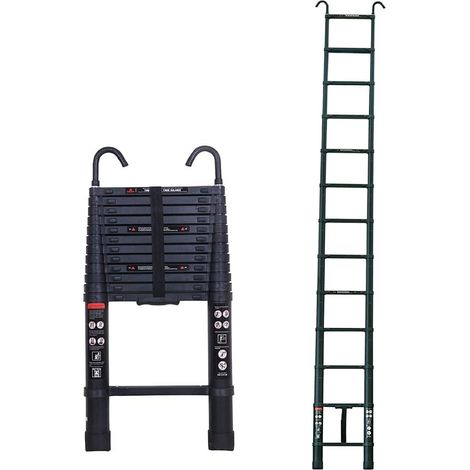 Échelle télescopique de 12,5 pieds de haut échelle pliante en Aluminium avec crochets amovibles, échelle de toit télescopique de 3,8 M pour échelle de Loft à domicile Capacité 150kg, noir (1/5)
