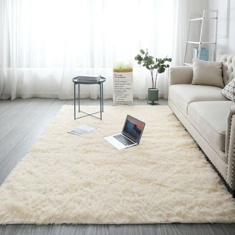 Tapis - Peluche - 160x200 cm - Antidérapant - Pour Salon Chambre Couloir - Beige (1/5)