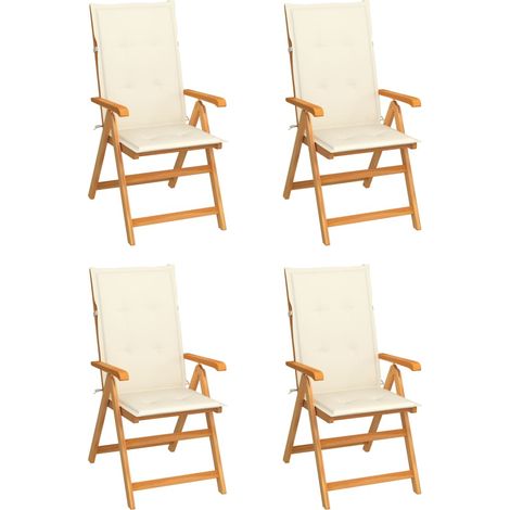 4 pcs Chaises de jardin, Chaises de terrasse, Fauteuils de Relaxationn avec coussins crème Bois de teck massif BGT45051