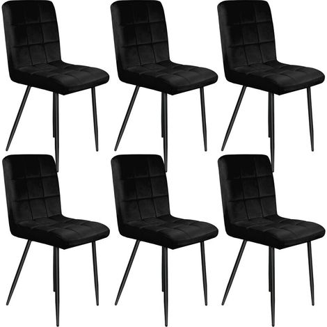 – Lot de 6 chaises de salle à manger en velours – Siège rembourré – Pieds en métal – Charge 120 kg – Confort ergonomique – Noir (1/5)