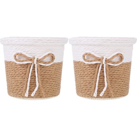 2 PièCes Petit Cache Pot Osier 10.5cm - Panier Tressé pour Plante Interieur avec RevêTement ÉTanche - Mini Pot De Fleur Rotin Tissé Style BohèMe pour Succulentes Bureau Salle De Bain