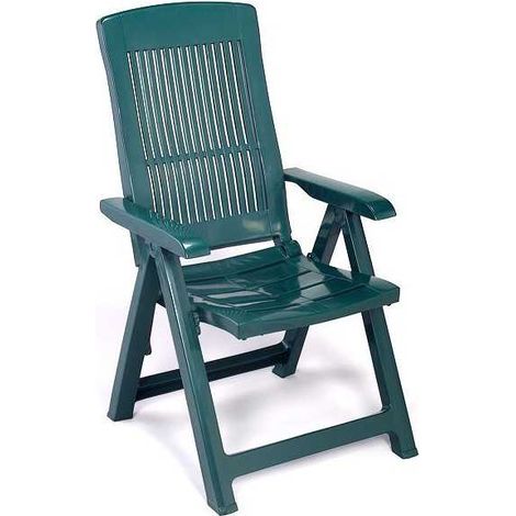 Progarden – Fauteuil de jardin pliable en résine verte – Dossier multi-positions – Résistant aux intempéries – 60x61x109 cm – 6 kg