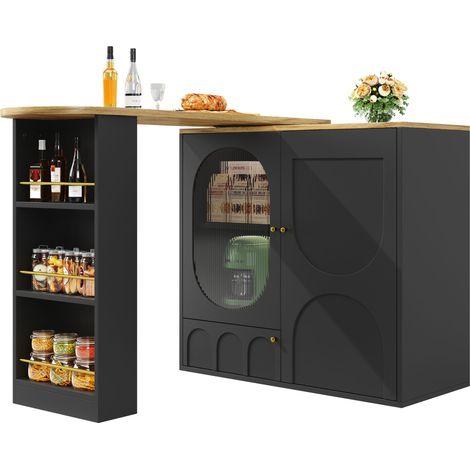 Carrello da Cucina con 3 Ante e Piano Girevole a 360°, Portasciugamani e Portaspezie, in MDF e Metallo, Nero, 138x39x105 cm (1/5)