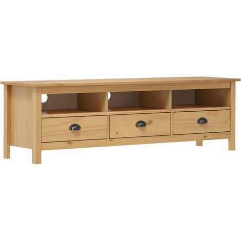Meuble TV  Banc TV  Armoire TV Hill Range Marron miel 158x40x47cm Bois de pin solide