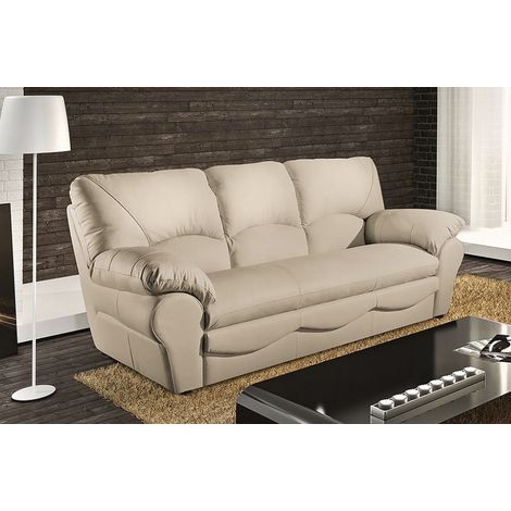 Canapé 3 places convertible en 100% tout cuir italien vachette OSIRIS, couleur beige (1/5)