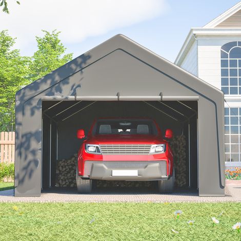 Carport 13 x 25 ft mit verzinkter Stahlkonstruktion, Grau (1/5)