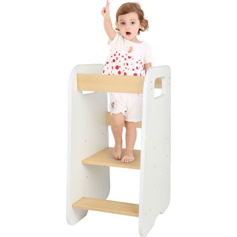 Tour d'Apprentissage pour Enfant- 3 Hauteurs Réglables,Repose-pieds Antidérapants,Triple garde-corps de sécurité (1/5)