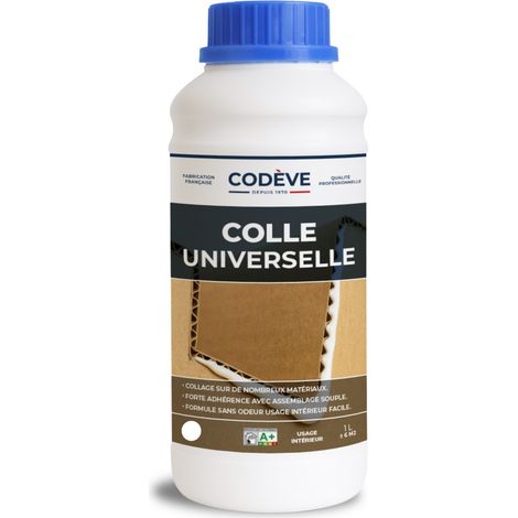Codève Bois – Colle multi-usage 1 L – Pour cuir, tissu, bois, liège, mousse, carton – Collage souple et ininflammable – Prêt à l'emploi pour 6 à 9 m2