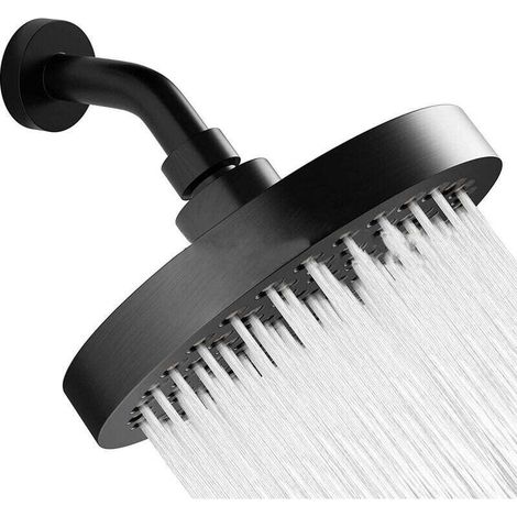 Pommeau De Douche à Effet Pluie, 15.24 cm Rond Pommeau De Douche en Acier Inoxydable 304 Avec Gel de Silice Anti-blocage (6" (noir mat)) (1/5)