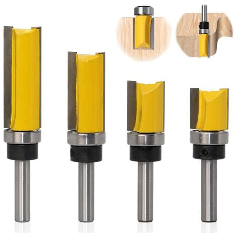 Lot de 4 Fraise à Copier Bois Tige de 8 mm, Fraises à Rainurer pour Défonceuse, Fraise Droite de Copiage, Outil de Coupe Professionnel pour Routeur (4) (1/5)