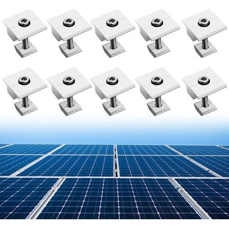 Pack of 10 30mm Aluminum Alloy T-Shaped Center Clamps with 10 M8 x 48mm Screws for Photovoltaic Solar Panels (1/4)