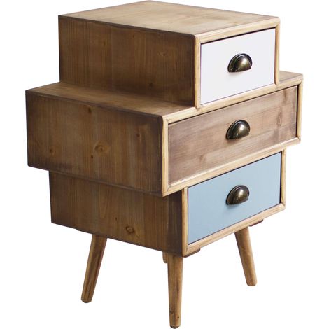 Cassettiera in legno con 3 cassetti colorati 50x35xH49,5 cm VITTORIA