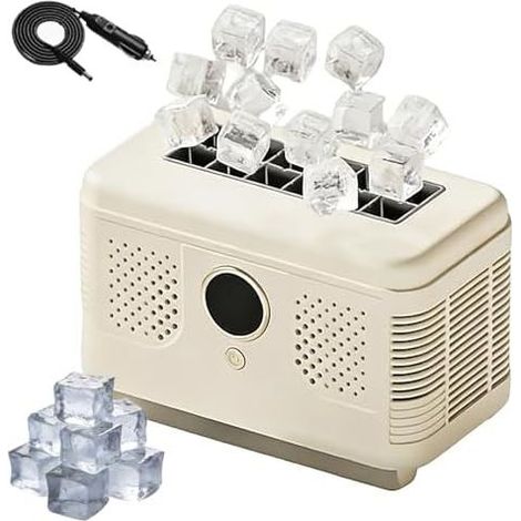 Créateur de glace portable, 12 cubes transparents en 15 minutes, mini-congélateur compact pour voiture, bureau, camping, RV, mèche rapide avec une conception facile et propre, appareil ménager économe (1/5)