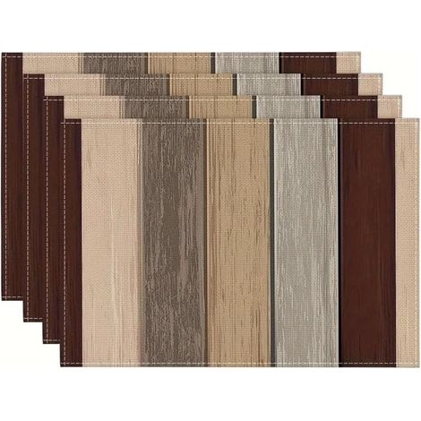 Lot de 4 Sets de Table rectangulaires en Lin Brun Antique Rustique 12 x 18 Pouces, Motif Grain de Bois tissé (1/5)