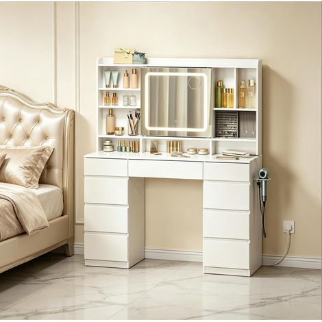 Mobile con specchio LED, cassetti e prese OKMYHOME (1/5)