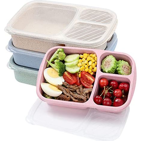 Boîte À Repas Bento - 3 Compartiments - En Polypropylène Et Fibre De Paille De Blé - Micro-ondes Et Lave-vaisselle Acceptés - Lot De 4 (1/5)
