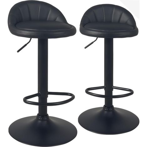Ensemble de 2 tabourets de bar rembourrés en similicuir avec petit dossier, hauteur réglable et base pivotante à 360° chromée (blanc) (1/5)