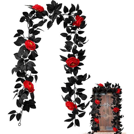 Guirlande Artificielle - Rose Noire - Feuille D'érable Automne - 175 cm - Décoration Intérieure Extérieure - 1 Pièce (1/5)