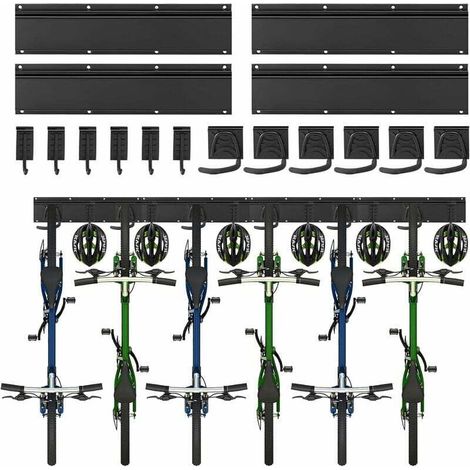 Wall-mounted bicycle rack, wall-mounted rack for 6 bicycles, 6 helmets, tool storage hook for garage or home, vertical bicycle hook (inner width: 90 mm) – 4 rails (1/4)