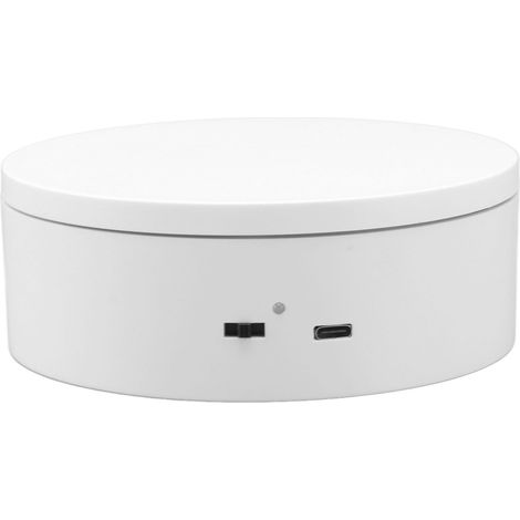 Plateau tournant blanc, prise secteur, télécommande, charge max 3 kg, rotation automatique, diamètre 13 cm (1/5)