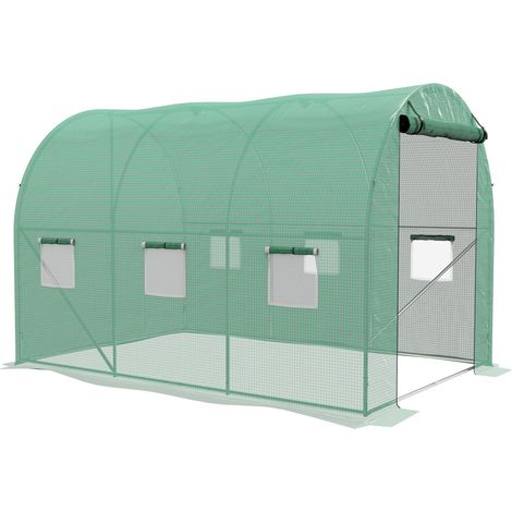 Serre tunnel de 6 m² avec système d'irrigation intégré, 3 m x 2 m, 6 fenêtres, porte sectionnelle, verte (1/5)