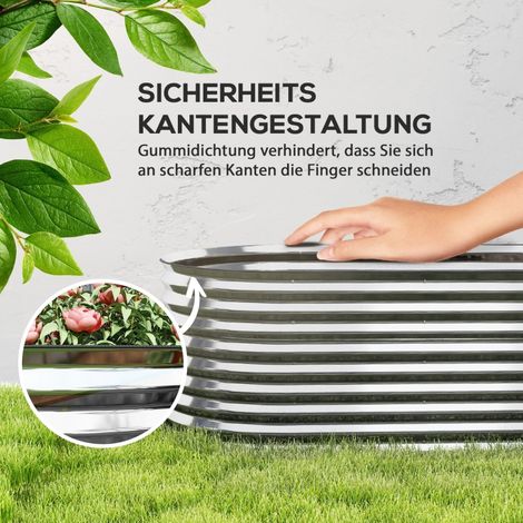 Pot de plantation en métal gris avec rebord de sécurité et gants, fond ouvert, 160L x 80P x 56H cm, bac à fleurs robuste pour jardin et terrasse. (1/5)