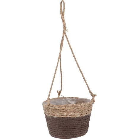 Panier à plantes fait main, style nordique, en paille tressée à la main, décoration-20x13cm-Coffee (1/3)