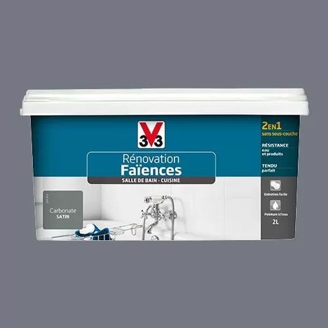 V33 – Peinture acrylique rénovation faïences satin 2 L – Résistante à l'eau – Application sans sous-couche – Pour carrelages muraux