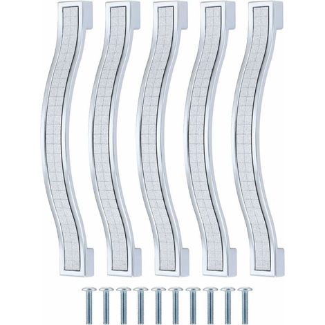 Lot de 5 poignées de tiroir en alliage strass cristal pour commode armoire de cuisine placard, Silver, 128MM-5PCS-DOU