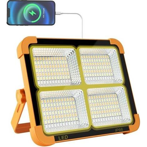 100W Projecteur LED Rechargeable, 10000LM Lumière de Travail Lanterne Portable avec Panneau Solaire, 5 Modes Lampe Exterieur pour Camping, Chantier, Garage, Atelier (1/5)
