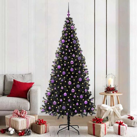 Weihnachtsbaum mit 300 LEDs mit Ständer Schwarz 210 cm PVC