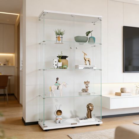 Vitrine en Verre, Armoire à étagères Armoire de Rangement au Sol, 4 étages 2 Porte, Transparent Vitrine Moderne de Collection pour Bar Salon Chambre Bureau