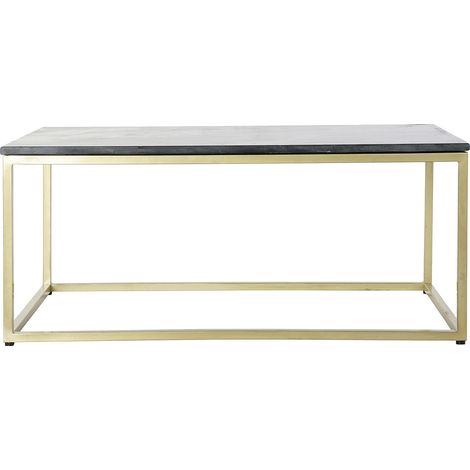 Table basse, table de salon rectangulaire en fer doré et marbre noir  -  longueur 100 x profondeur 61 x Hauteur 43 cm (1/5)