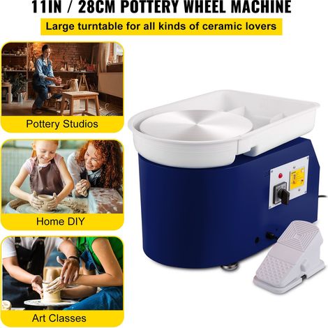 Roue de Poterie 28 cm 350 W Machine à Tour de Potier Bleu Électrique avec Pédale, Mini Roue de Poterie avec Bassin Amovible Plateau Tournant, Outil pour Céramique Argile Fabrication Bricolage (1/5)