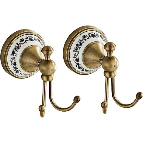 Set of towel hooks with porcelain plate, brass, bathroom and hallway, mounting (1/5)