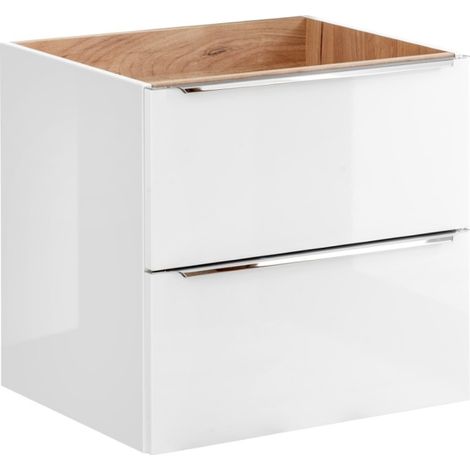 Waschbeckenunterschrank NALYA 60 cm – Hochglanz Weiß und helles Eichenholz – Hängendes Design