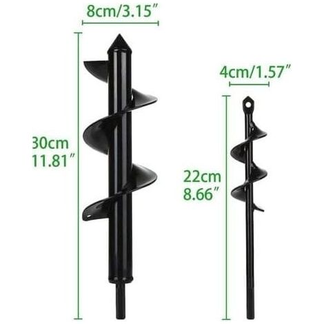 Garden Auger Drill Bit, 2 Pieces, Ø 80 mm × 300 mm + Ø 40 mm × 220 mm, Spiral Garden Drill Bit, Practical Planting Tool for Quickly Drilling Holes and Planting Flowers, Trees, and Shrubs (1/4)