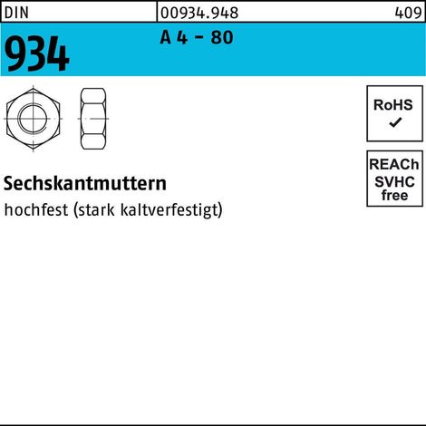 Sechskantmutter DIN 934 M5 A 4 - 80 1000 Stück