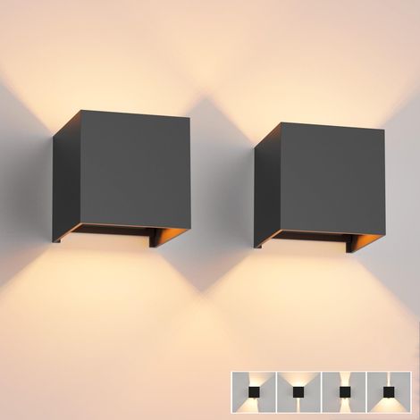 2 Pack Applique Murale 12W Intérieur/Extérieur – LED 3000K Blanc Chaud, Angle de Faisceau Réglable, 10x10x10cm, Noire (1/5)