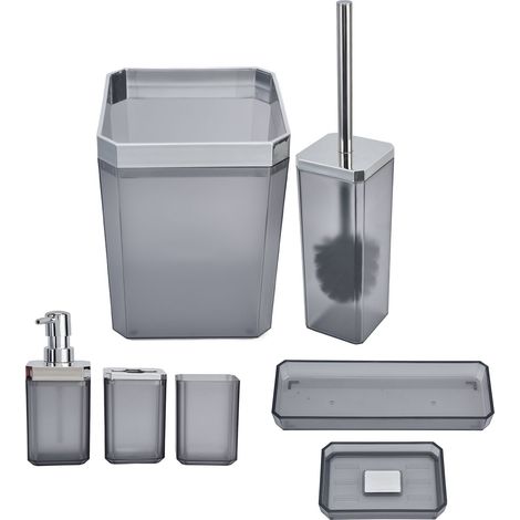 Kit de 7 pièces pour salle de bain gris : porte-brosse à dents, distributeur de savon, accessoires pour hôtel ou maison (1/5)