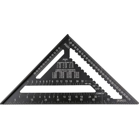 Équerre de charpenterie 12 pouces en alliage d'aluminium règle triangulaire métrique double graduation rapporteur triangulaire gabarit de traçage haute précision lecture facile outil de traçage équère (1/2)