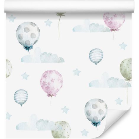 Papier peint « Ballons pastel devant des étoiles » pour salon et chambre 50x1000 cm (1/5)