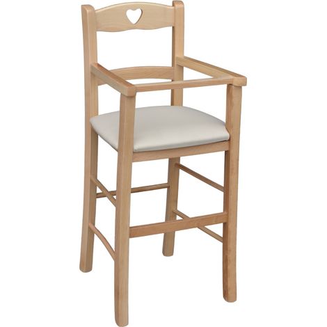 Okaffarefatto – Chaise haute bébé en hêtre italien – Assise en similicuir beige – Dimensions 58 cm hauteur siège, 72 cm hauteur accoudoirs – Prête à l'emploi (1/5)