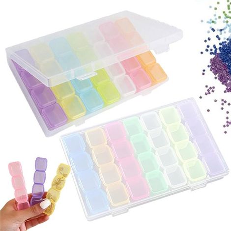 Set di 2 scatole portaoggetti colorate con 28 scomparti per diamond painting e nail art (1/5)