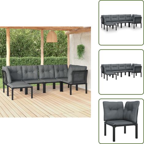 Poltrona singola - vidaXL Set Salotto da Giardino 6 pz in Polyrattan Nero e Grigio - Poggiapiedi da giardino