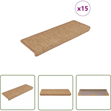 vidaXL Stair Mats Self-adhesive Sisal-Look 15 pcs 65x21x4 cm Sisal