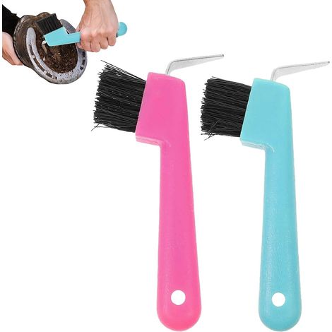 Lot de 2 gratte-sabots pour chevaux - Avec brosse 2 en 1 - Accessoire de soin des sabots - Couleur aléatoire (1/5)