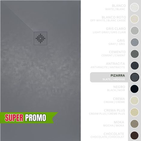 SOULBATH Plato de Ducha - Resina - Gel Coat - Textura Liso/Piedra - Antideslizante  - Color Pizarra - 120x80- Extraplano 3cm. Incluye Válvula desagüe y Rejilla - REJILLA MISMO COLOR (1/5)