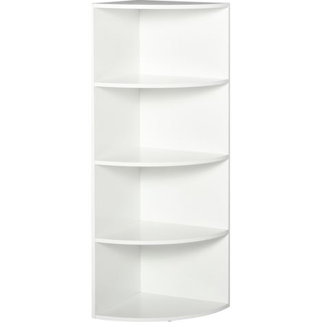 Libreria ad Angolo 4 Ripiani a Muro e Parete Legno 39.5x39.5x120cm Bianco