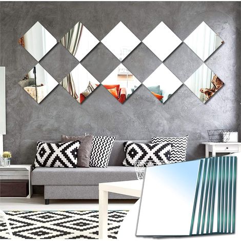 MINKUROW Espejo De Pared Adhesivo De Vidrio Adhesivo De Espejo Decorativo Cuadrado Decoración Del Hogar Para La Puerta De La Sala De Estar Del Dormitorio (Pulido Fino, 15x15cm, 10 Piezas) (1/5)